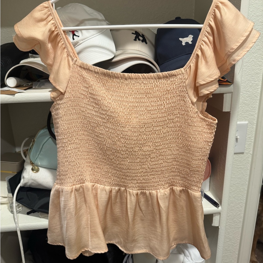 Peach Ruffle Sleeve Smocked Top